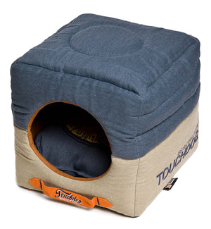Touchdog Convertible and Reversible Vintage Printed Squared 2-in-1 Collapsible Dog House Bed - Pet Totality