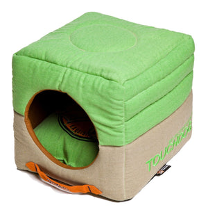 Touchdog Convertible and Reversible Vintage Printed Squared 2-in-1 Collapsible Dog House Bed - Pet Totality