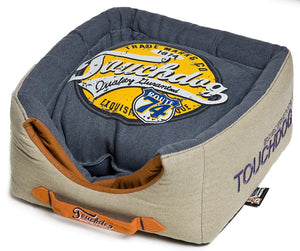 Touchdog Convertible and Reversible Vintage Printed Squared 2-in-1 Collapsible Dog House Bed - Pet Totality