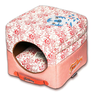 Touchdog Floral-Galore Convertible and Reversible Squared 2-in-1 Collapsible Dog House Bed - Pet Totality