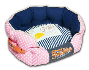 Touchdog Polka-Striped Polo Rounded Fashion Dog Bed - Pet Totality