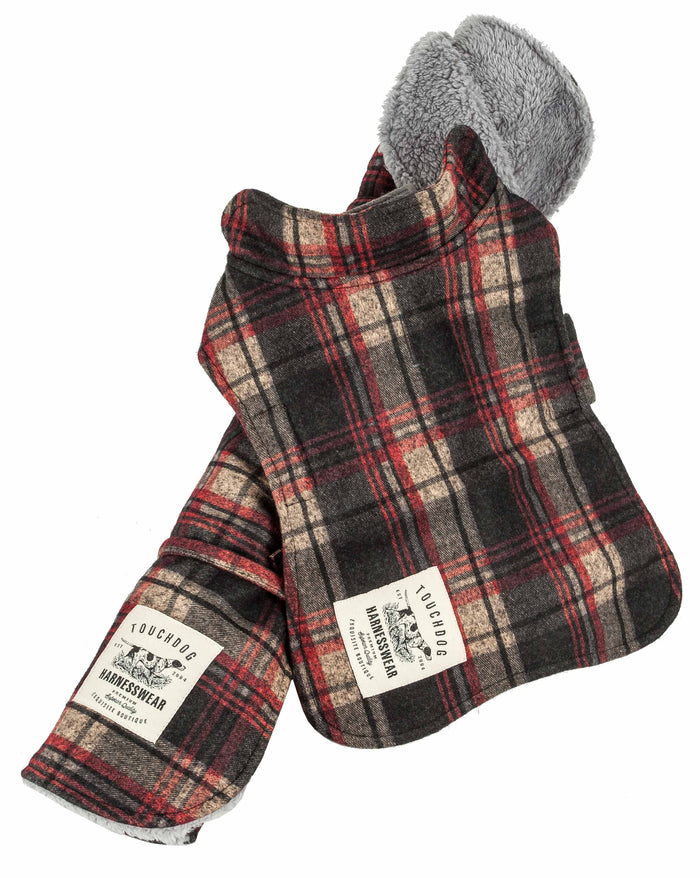 Touchdog ® 2-In-1 Tartan Plaided Dog Jacket With Matching Reversible Dog Mat