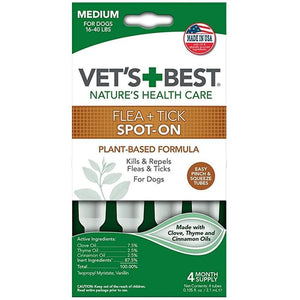 Vet'S Best Flea & Tick Spot-On Drops For Medium Dogs 16-40 Lbs, 4 Months Supply - Pet Totality