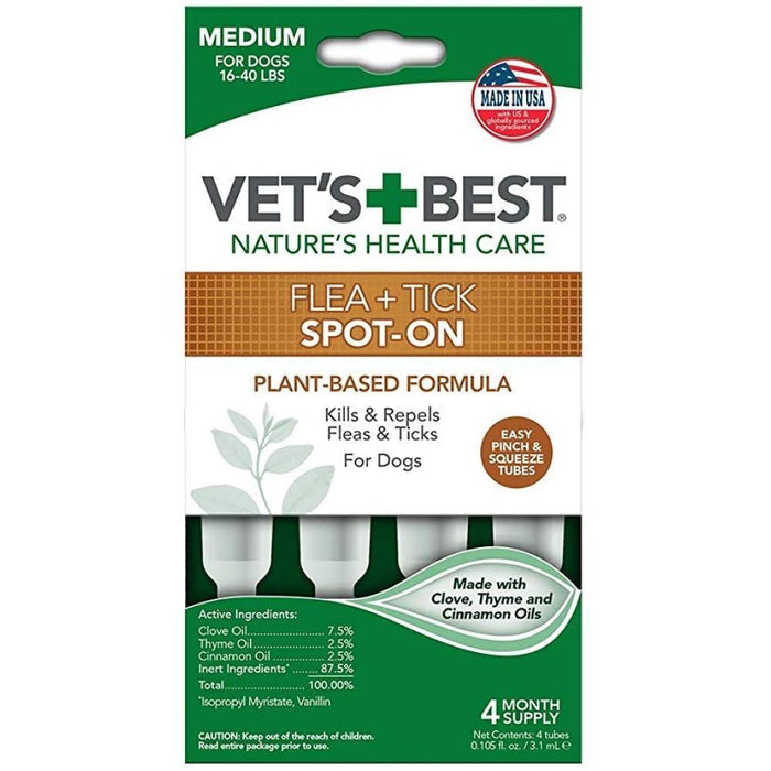 Vet'S Best Flea & Tick Spot-On Drops For Medium Dogs 16-40 Lbs, 4 Months Supply