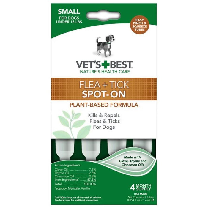 Vet'S Best Flea & Tick Spot-On Drops For Small Dogs Under 15 Lbs, 4 Months Supply