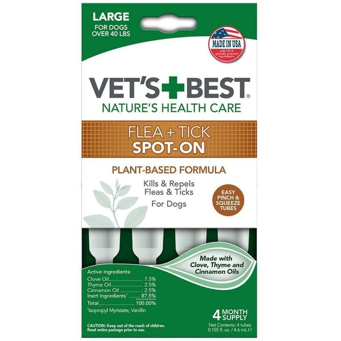 Vet'S Best Flea & Tick Spot-On Dropsfor Large Dogs Over 40 Lbs, 4 Months Supply