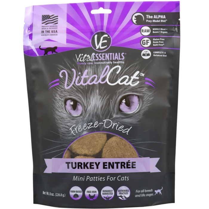 Vital Essentials  Cat Freeze Dried Mini Patty Turkey  8 Oz.