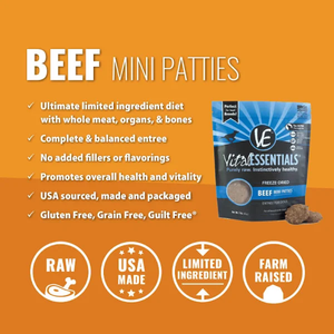 Vital Essentials Freeze-Dried Beef Mini Patties 1Lbs - Pet Totality