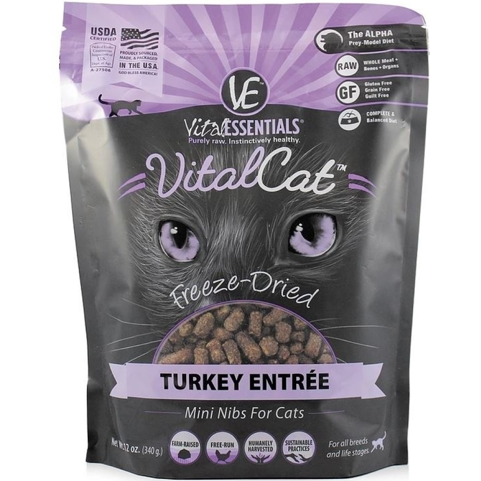 Vital Essentials Freeze Dried Feline Tender & Tasty Turkey - Nibblets 12oz