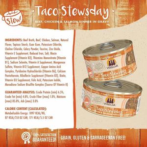 Weruva Cat Stew! Taco Stewsday Beef, Chicken & Salmon 2.8Oz - Pet Totality