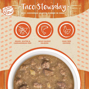 Weruva Cat Stew! Taco Stewsday Beef, Chicken & Salmon 2.8Oz - Pet Totality