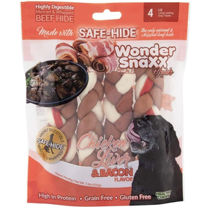 Wonder Snaxx Braids Chicken Liver & Bacon 4Ct - Pet Totality