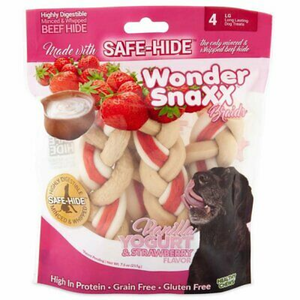 Wonder Snaxx Braids Vanilla Yogurt & Strawberry Large 4Ct - Pet Totality