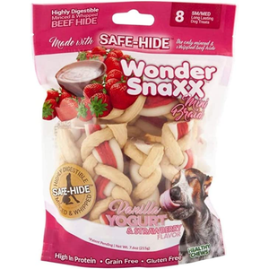 Wonder Snaxx Braids Vanilla Yogurt & Strawberry Small/Medium 8Ct - Pet Totality