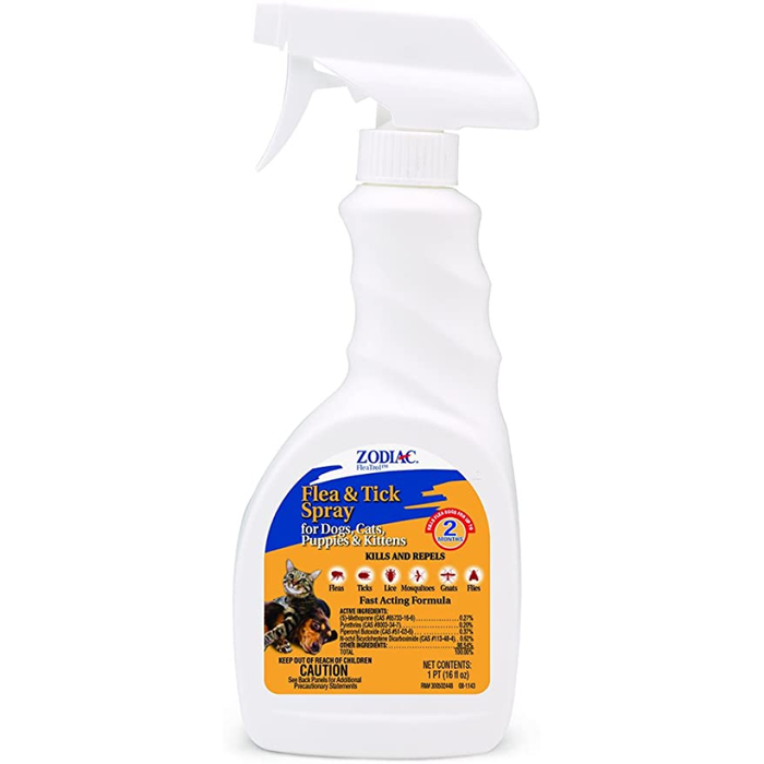 Zodiac Flea & Tick Spray For Dogs Cats Puppies & Kittens 16Oz