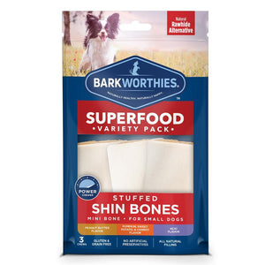 Barkworthies Variety Pack Stuffed Shin Bones - 2-3" (3Pk Surp)-Peanut Butter, Acai, And Sweet Potato, Pumpkin, & Carrot Blend - Pet Totality