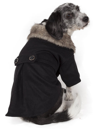 Buttoned 'Coast-Guard' Fashion Faux-Fur Collared Wool Pet Coat - Pet Totality