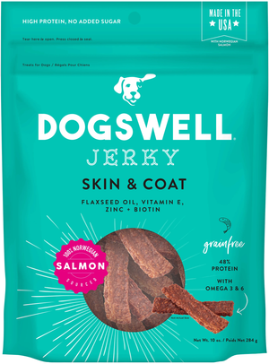 Dogswell Dog Skin & Coat Jerky Grain Free Salmon 10Oz - Pet Totality