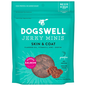 Dogswell Dog Skin & Coat Jerky Mini Grain Free Salmon 4Oz - Pet Totality