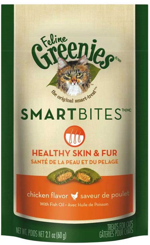 Feline Greenies Smartbites Healthy Skin And Fur Treats For Cats Chicken Flavor 2.1 Oz. - Pet Totality