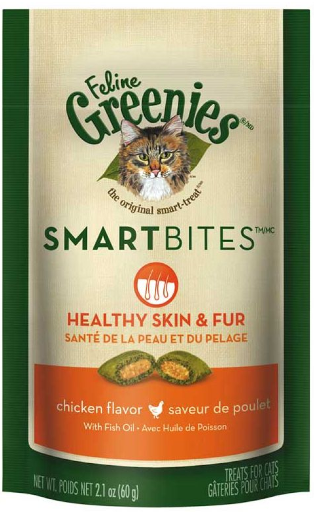 Feline Greenies Smartbites Healthy Skin And Fur Treats For Cats Chicken Flavor 2.1 Oz.