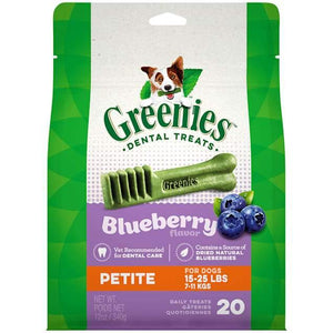 Greenies Blueberry Flavor Petite Dog Dental Chews  - 12 Ounces 20 Treats - Pet Totality