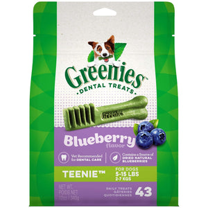 Greenies Blueberry Flavor Teenie Dog Dental Chews  - 12 Ounces 43 Treats - Pet Totality