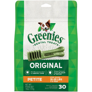 Greenies Original Petite Dog Dental Chews - 18 Ounces 30 Treats - Pet Totality