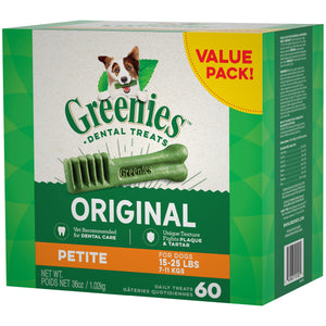 Greenies Original Petite Dog Dental Chews - 36 Ounces 60 Treats - Pet Totality
