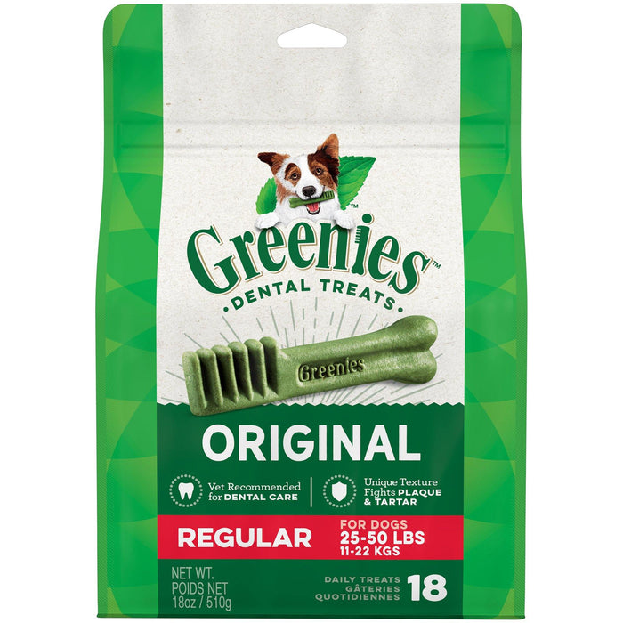 Greenies Original Regular Size Dog Dental Chews - 18 Ounces 18 Treats