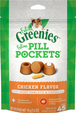 Greenies Pill Pockets Treats For Cats Chicken Flavor - 1.6 Oz. 45 Treats - Pet Totality