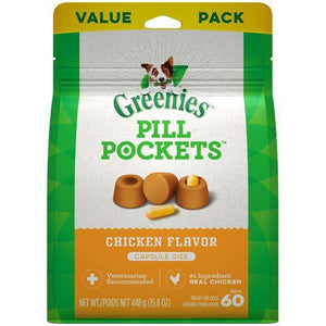 Greenies Pill Pockets Treats For Dogs Chicken - Capsule Size 15.8 Oz. 60 Treats - Pet Totality