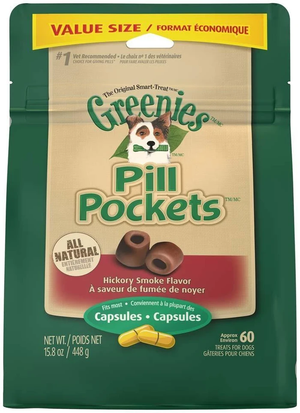 Greenies Pill Pockets Treats For Dogs Hickory Smoke Flavor - Capsule Size 15.8 Oz. 60 Treats - Pet Totality