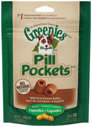 Greenies Pill Pockets Treats For Dogs Real Peanut Butter Flavor - Capsule Size 7.9 Oz. 30 Treats - Pet Totality