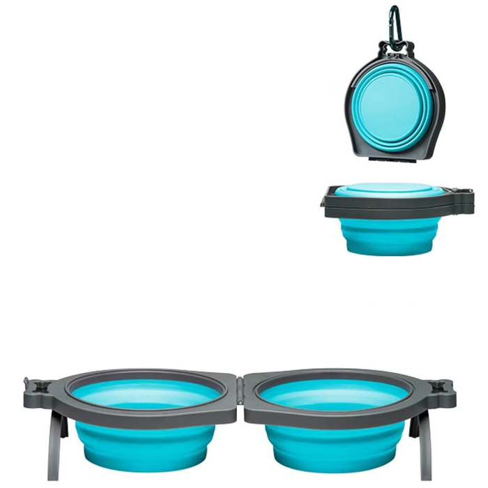 Loving Pets Bella Roma Travel Double Diner Dog Bowl Blue Medium