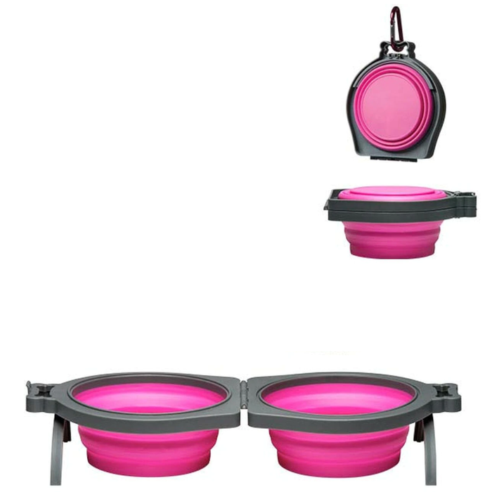 Loving Pets Bella Roma Travel Double Diner Dog Bowl Pink Small