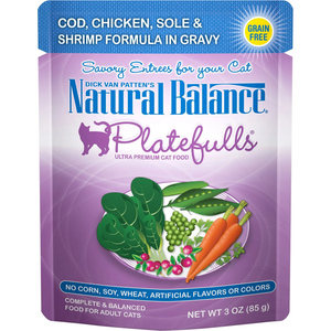 Natural Balance Platefulls Cod Chicken Sole & Shrimp Formula In Gravy Cat Food - Pet Totality