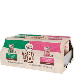 Nutro Hearty Stews Chunks In Gravy Variety Pack: Meaty Lamb & Rice Stew And Chunky Chicken & Turkey Stew Canned Dog Food 12.5 Ounces (Pack Of 6) - Pet Totality