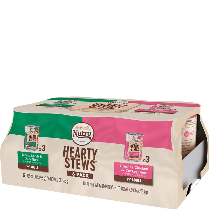 Nutro Hearty Stews Chunks In Gravy Variety Pack: Meaty Lamb & Rice Stew And Chunky Chicken & Turkey Stew Canned Dog Food 12.5 Ounces (Pack Of 6)