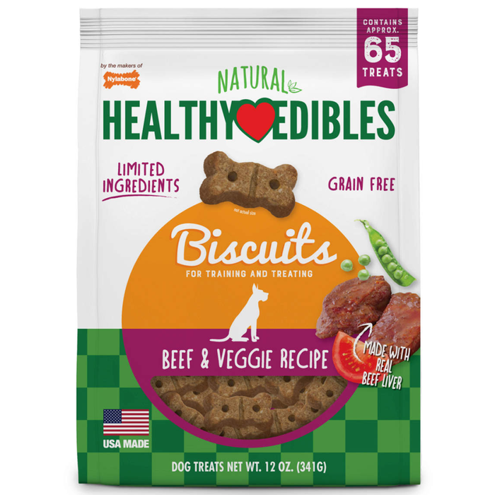 Nylabone Healthy Edibles Biscuits Dog Treats Beef & Veggie 12Oz