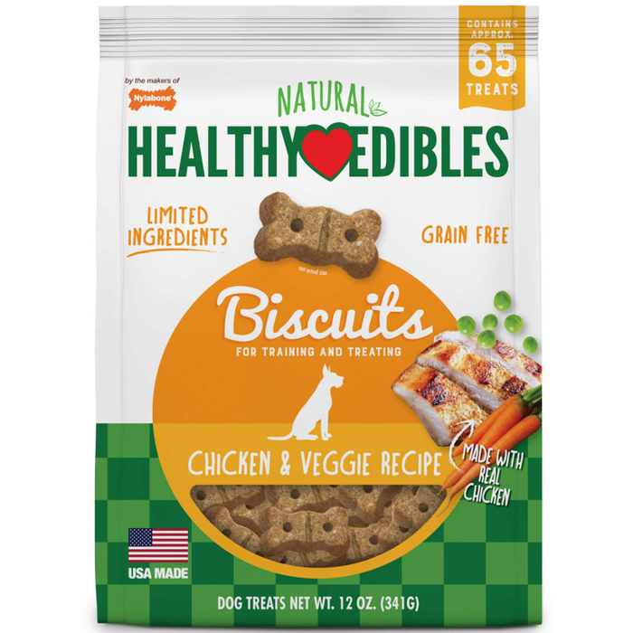 Nylabone Healthy Edibles Biscuits Dog Treats Chicken Peas Carrot 12Oz