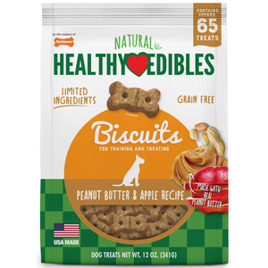 Nylabone Healthy Edibles Biscuits Dog Treats Peanut Butter & Apple 12Oz - Pet Totality