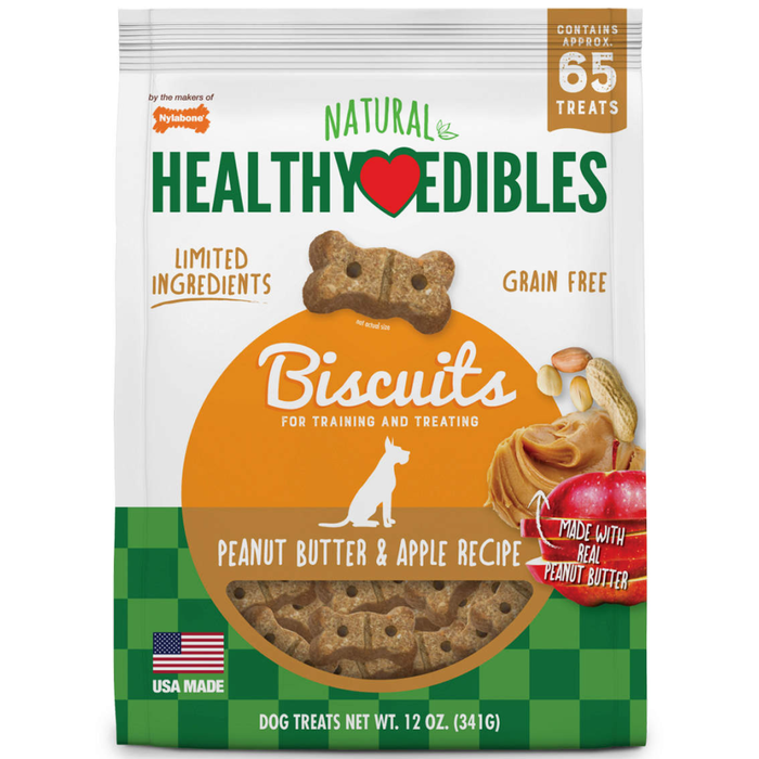 Nylabone Healthy Edibles Biscuits Dog Treats Peanut Butter & Apple 12Oz