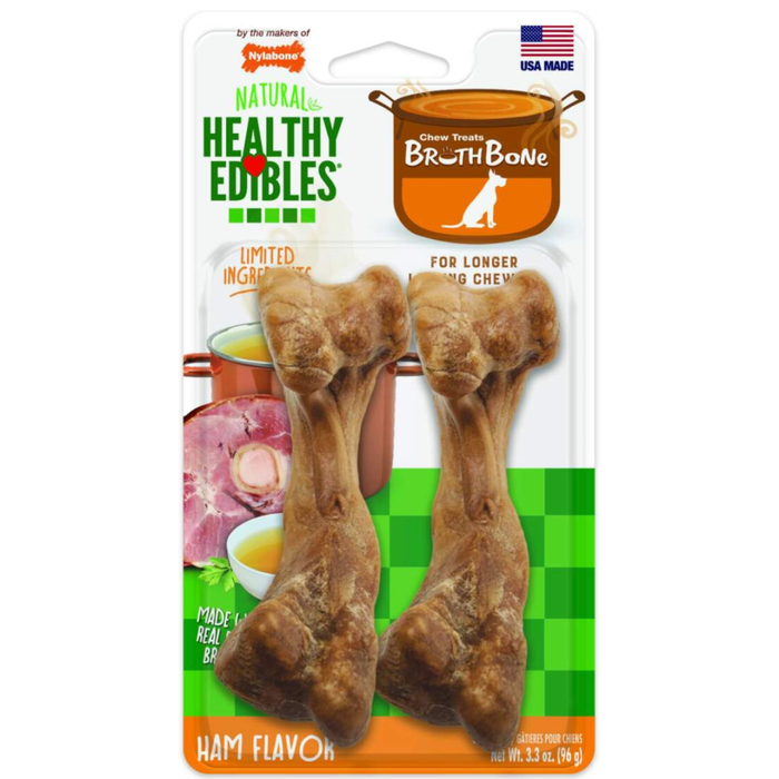 Nylabone Healthy Edibles Bone Broth Ham Medium 2Ct
