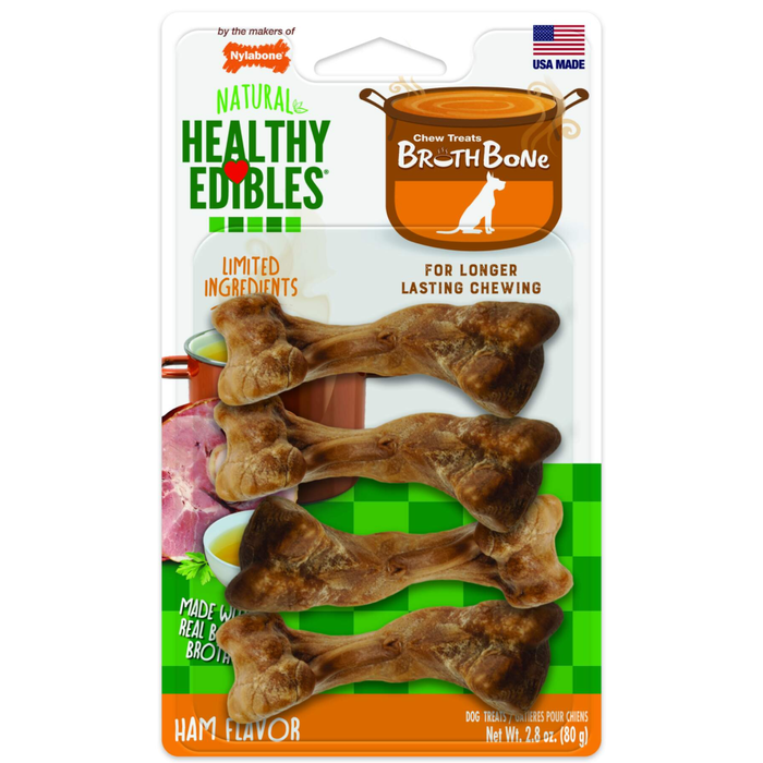 Nylabone Healthy Edibles Bone Broth Ham Small 4Ct