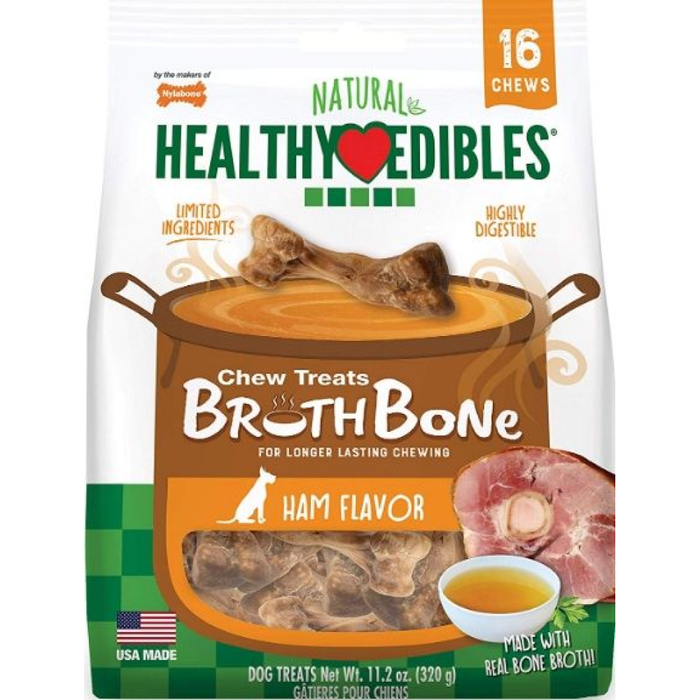 Nylabone Healthy Edibles Bone Broth Ham Small Pouch 16Ct