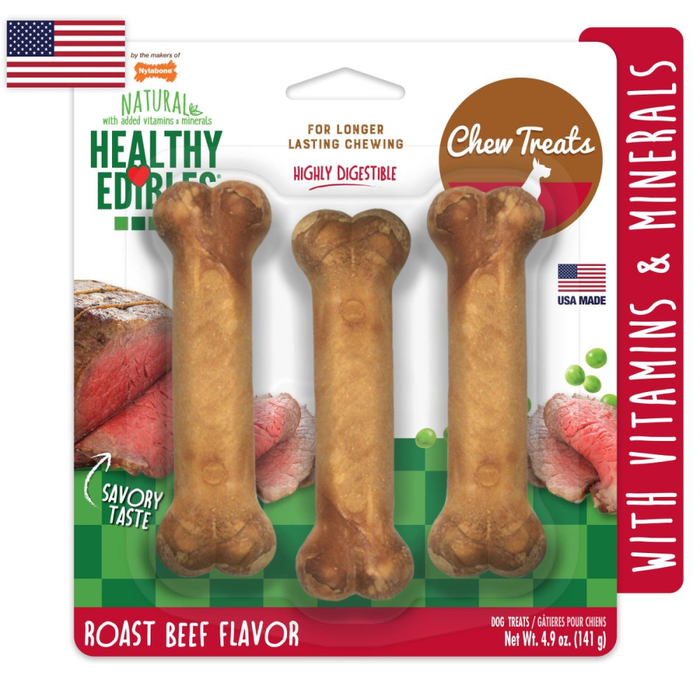 Nylabone Healthy Edibles Longer Lasting Roast Beef Regular 3Pk