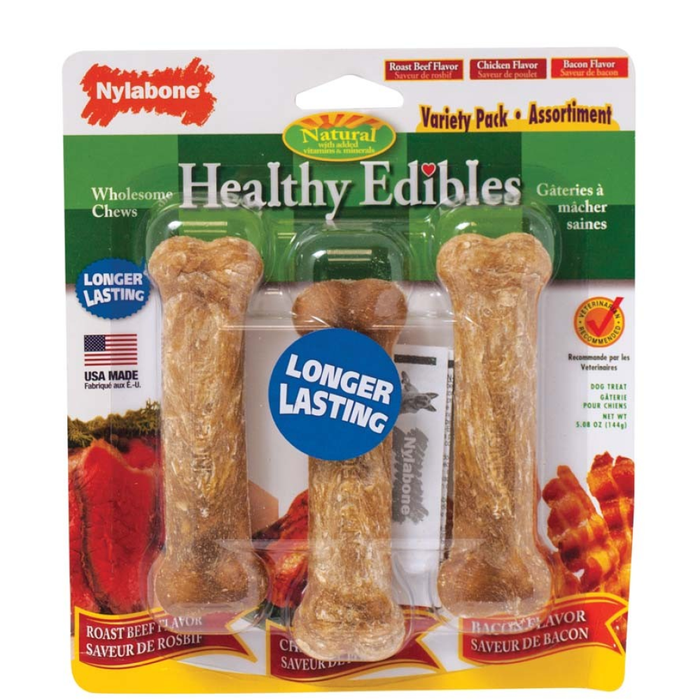 Nylabone Healthy Edibles Longer Lasting Variety Pack Regular 3Pk