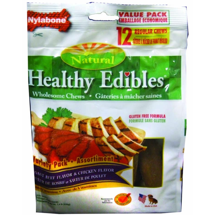 Nylabone Healthy Edibles Longer Lasting Variety Pack Regular Pouch 12Ct