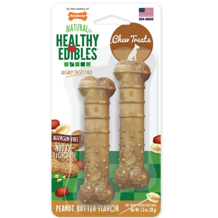 Nylabone Healthy Edibles Peanut Butter Chew Dog Treats Petite 2Pk